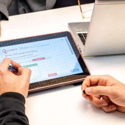 This photo showcases the digital information and feedback system at Solidaris created by MEDIAWAVE and ProDVX.